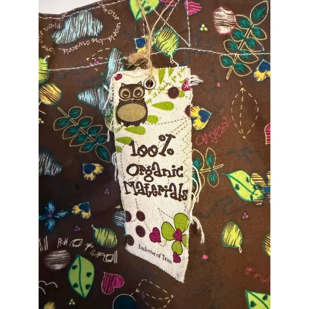 Organic Cotton Canvas Tote Bag Brown Whimsical Nature Print NWT Eco Friendly‎